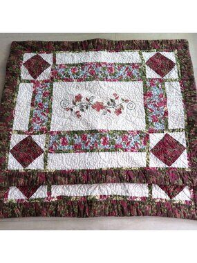 Vintage Patchwork Floral Embroidered Cotton Quilted Shams 24"x30" Set of 2